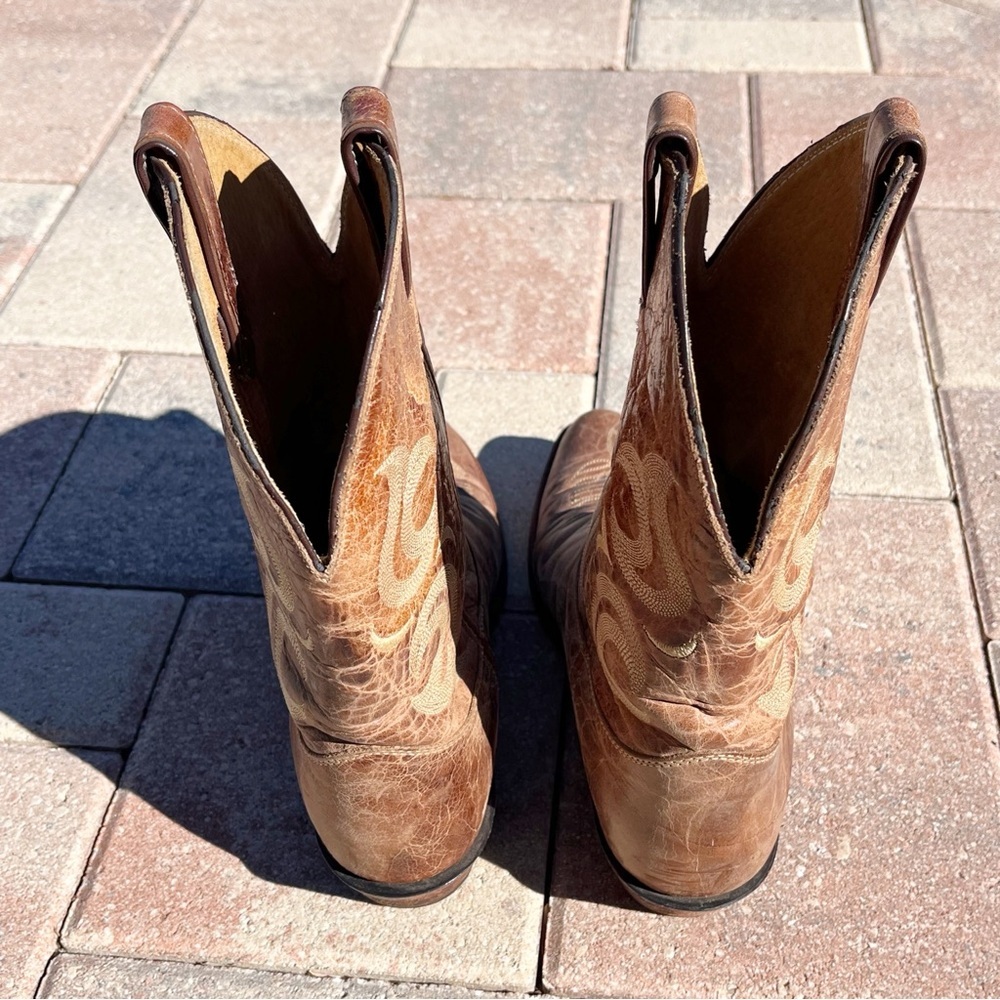 Justin Bent Rail Cowgirl Boots Cognac Tan Leather Mid-Calf Western - Picture 4 of 9